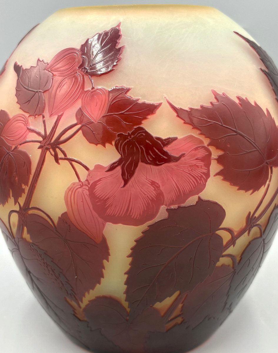 Imposant vase Art Nouveau "Abutilons" Emile Gallé à Nancy-photo-4