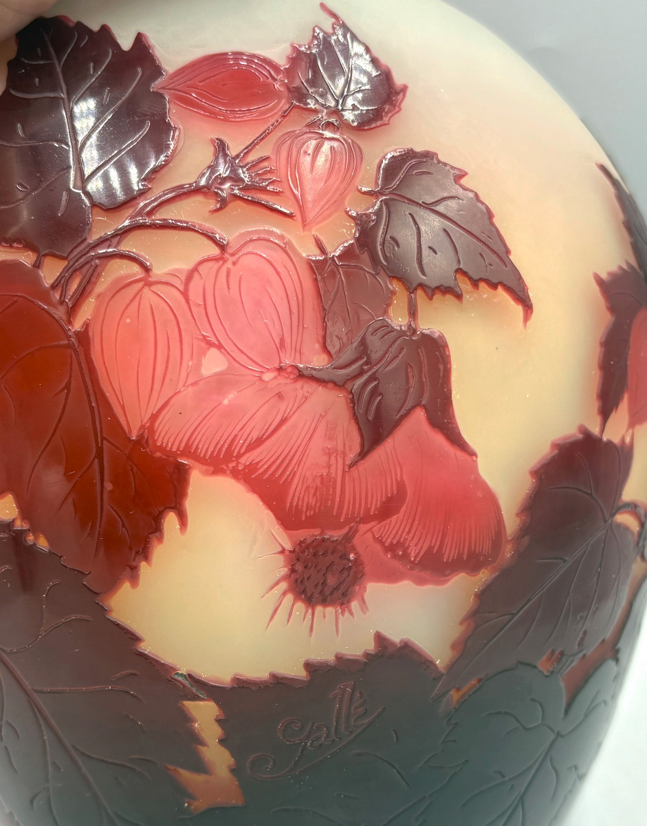 Imposant vase Art Nouveau "Abutilons" Emile Gallé à Nancy-photo-5