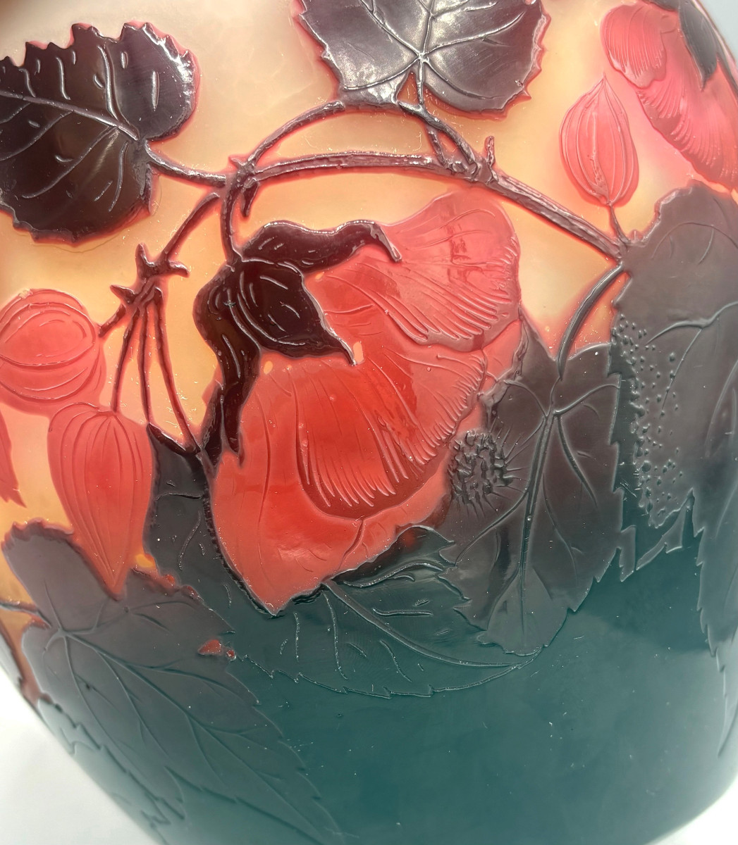 Imposant vase Art Nouveau "Abutilons" Emile Gallé à Nancy-photo-6