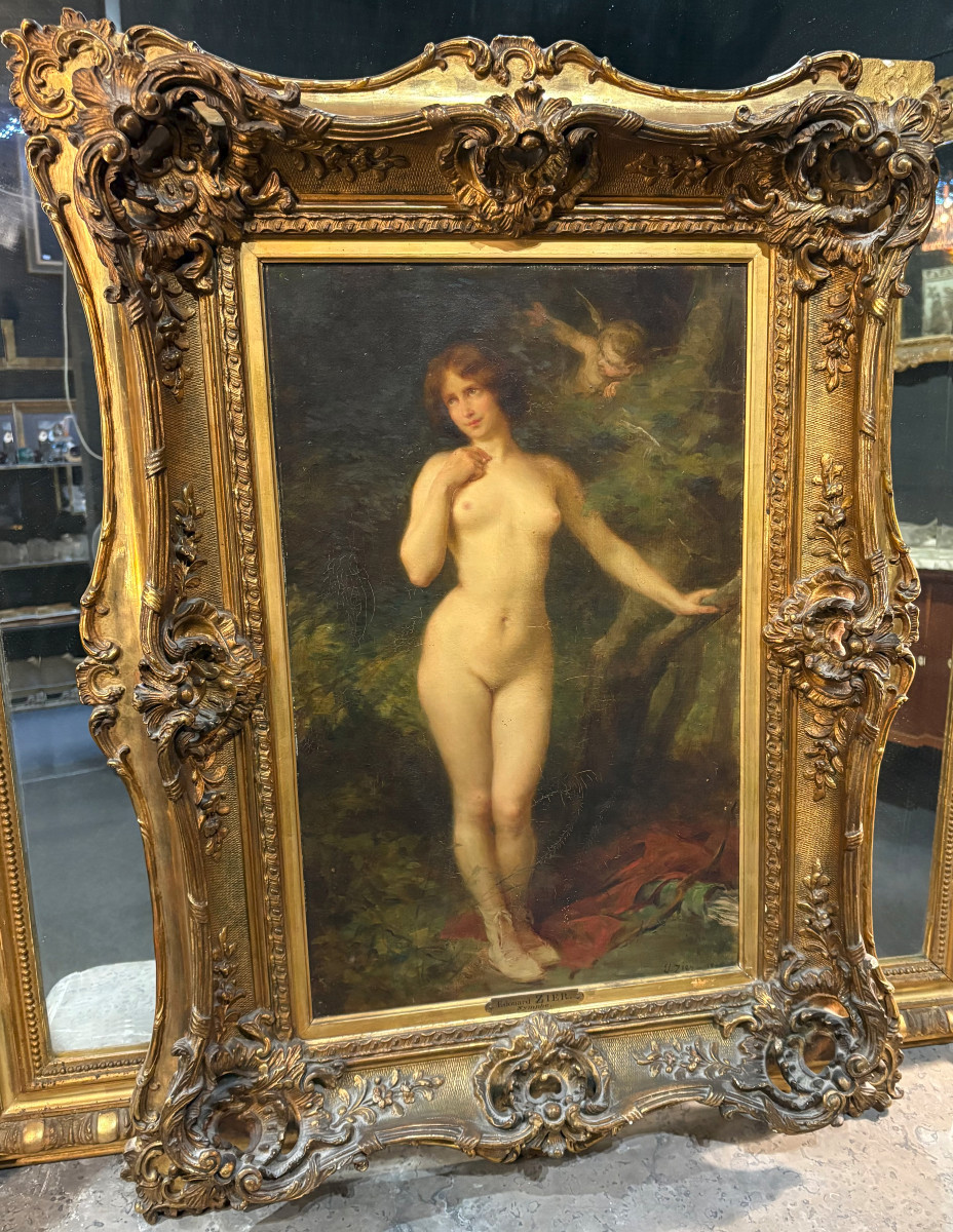 Tableau / Huile sur toile "Nymphe" Edouard Zier 1905 Nu Féminin Art Nouveau-photo-2