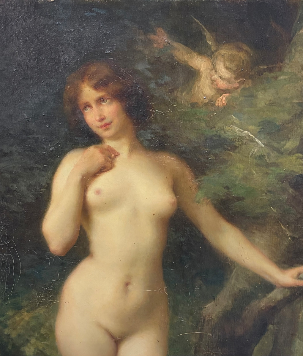 Tableau / Huile sur toile "Nymphe" Edouard Zier 1905 Nu Féminin Art Nouveau-photo-4