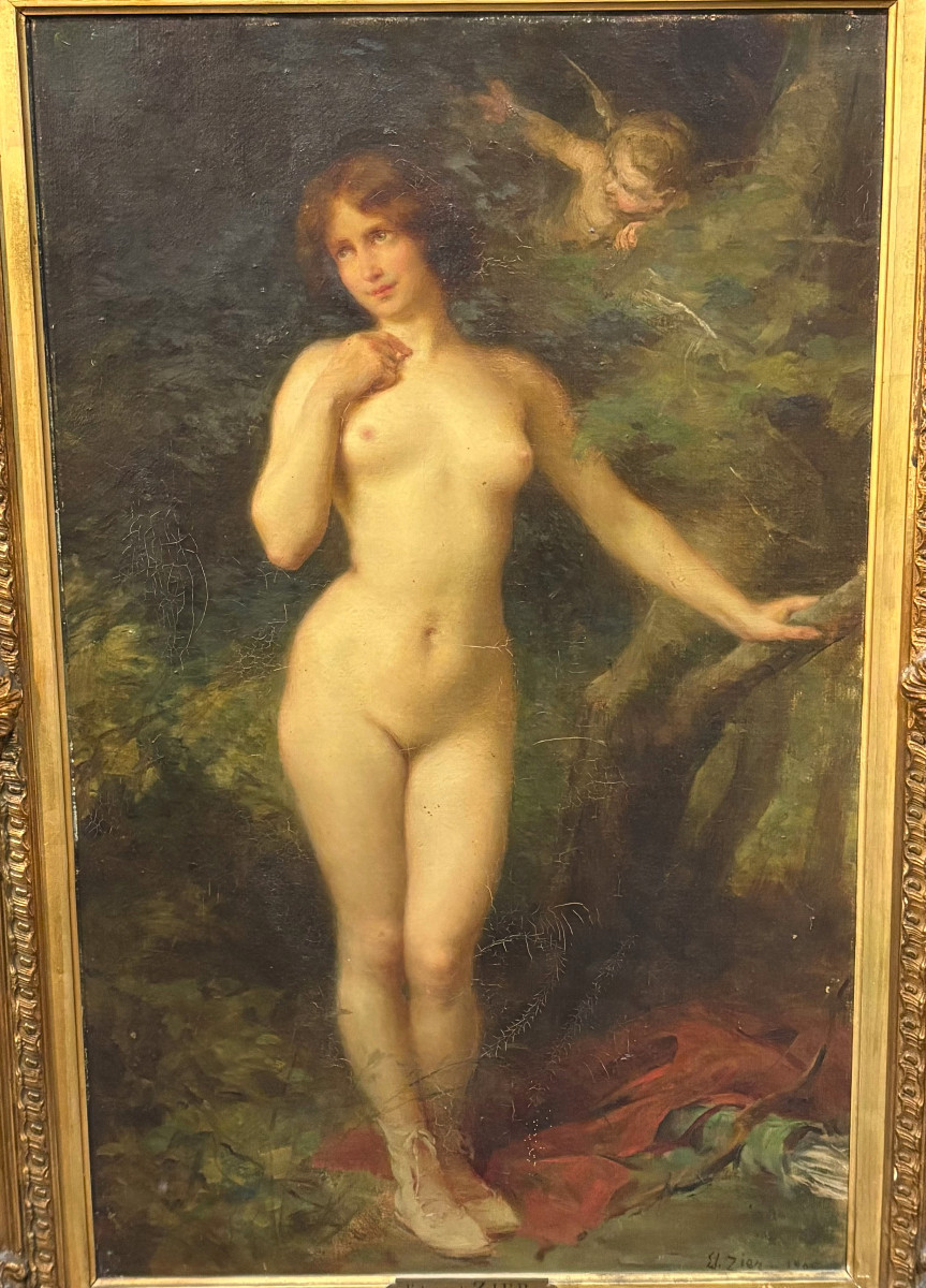 Tableau / Huile sur toile "Nymphe" Edouard Zier 1905 Nu Féminin Art Nouveau-photo-3