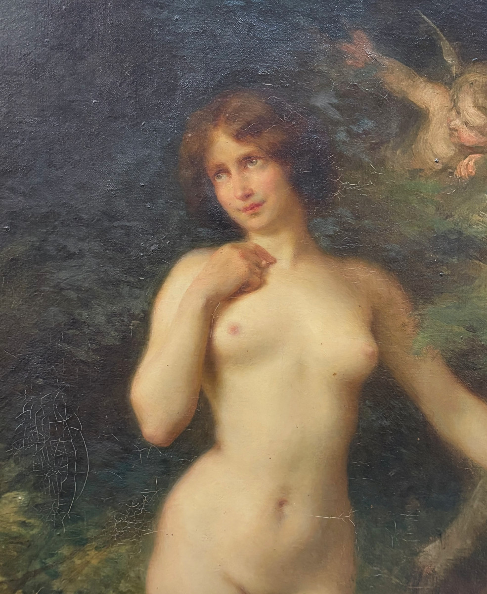 Tableau / Huile sur toile "Nymphe" Edouard Zier 1905 Nu Féminin Art Nouveau-photo-2