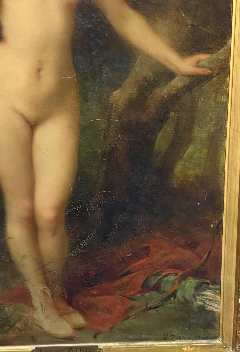 Tableau / Huile sur toile "Nymphe" Edouard Zier 1905 Nu Féminin Art Nouveau-photo-3