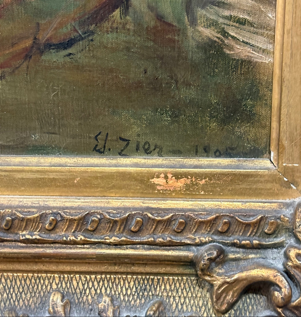 Tableau / Huile sur toile "Nymphe" Edouard Zier 1905 Nu Féminin Art Nouveau-photo-4