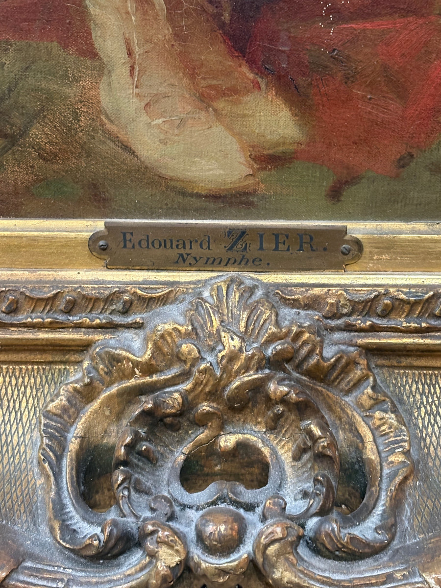 Tableau / Huile sur toile "Nymphe" Edouard Zier 1905 Nu Féminin Art Nouveau-photo-5