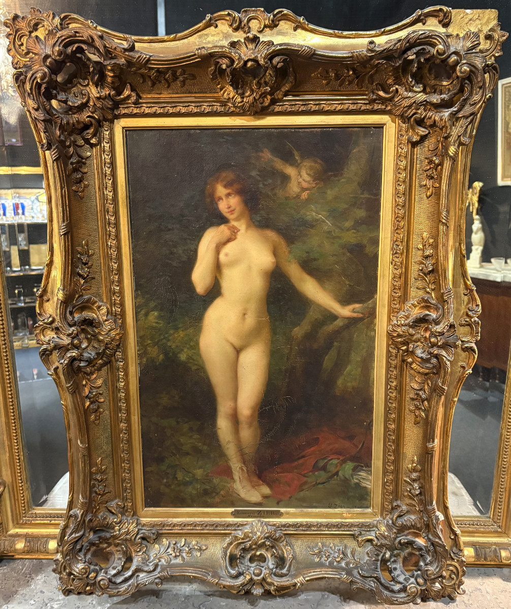 Tableau / Huile sur toile "Nymphe" Edouard Zier 1905 Nu Féminin Art Nouveau