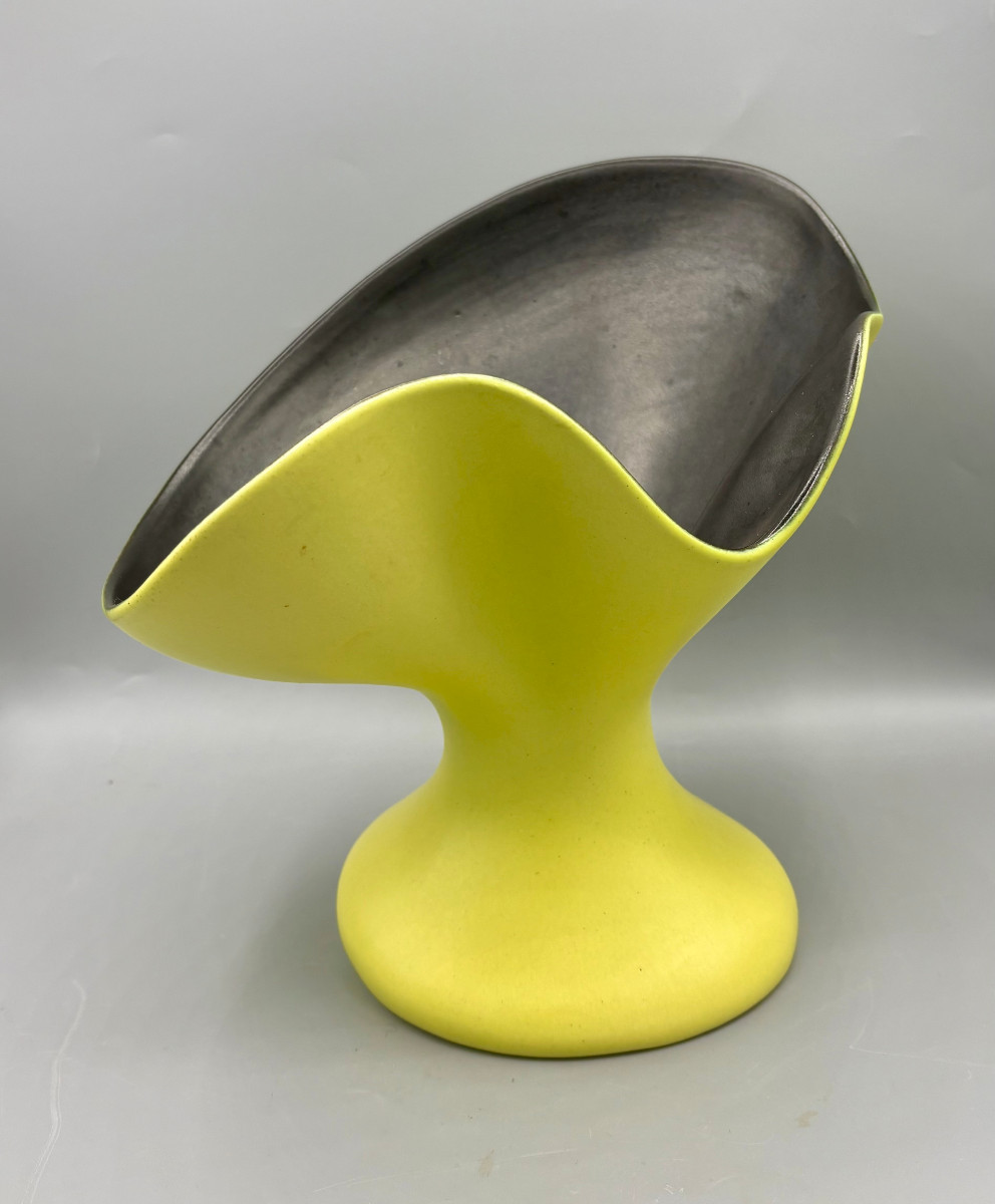 Rare Vase Corolle en Céramique émaillée Pol Chambost vers 1955-photo-3