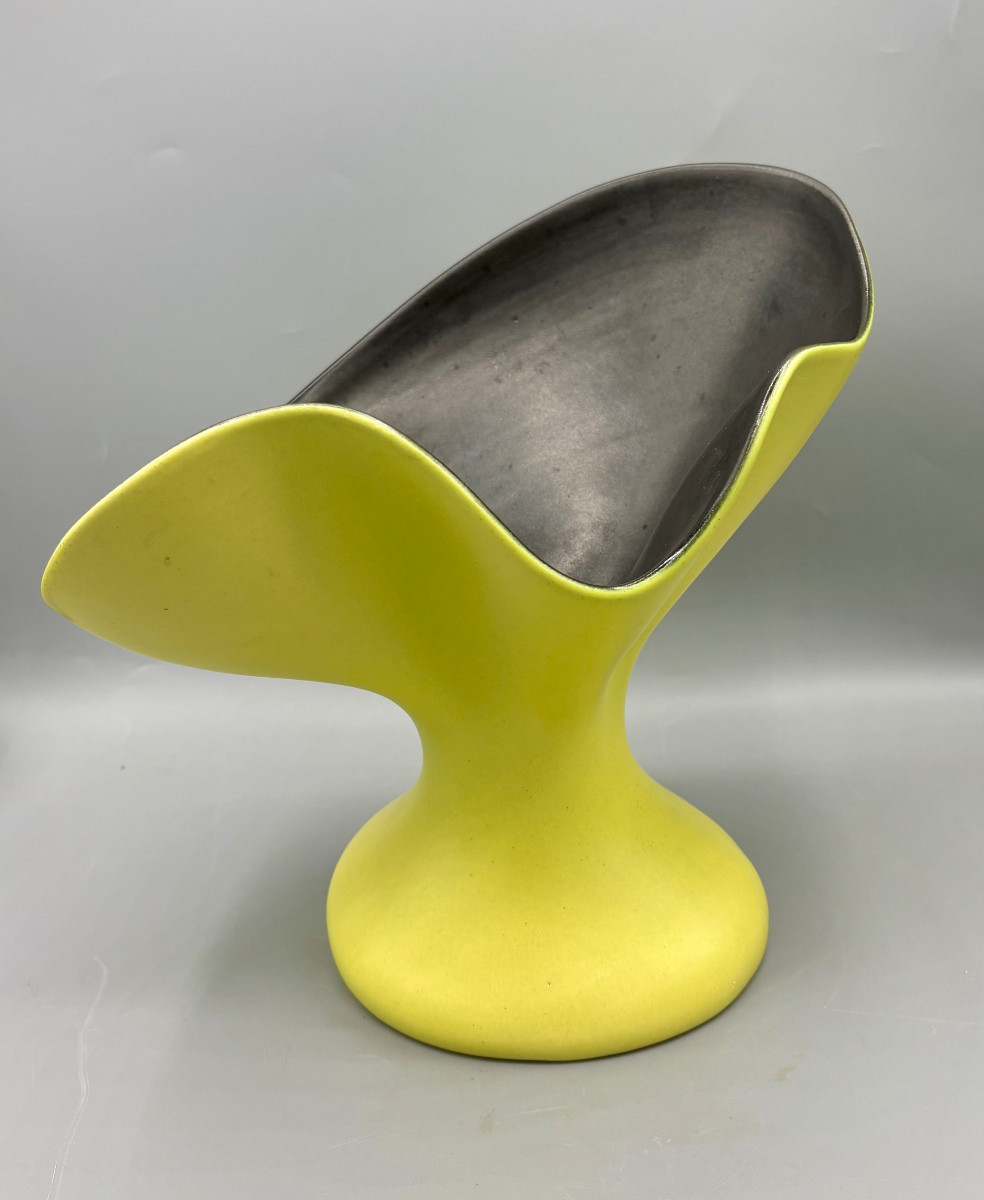 Rare Vase Corolle en Céramique émaillée Pol Chambost vers 1955-photo-2