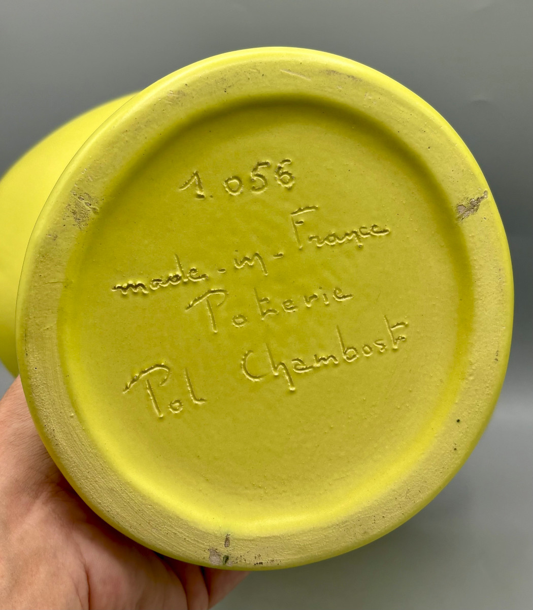 Rare Vase Corolle en Céramique émaillée Pol Chambost vers 1955-photo-6