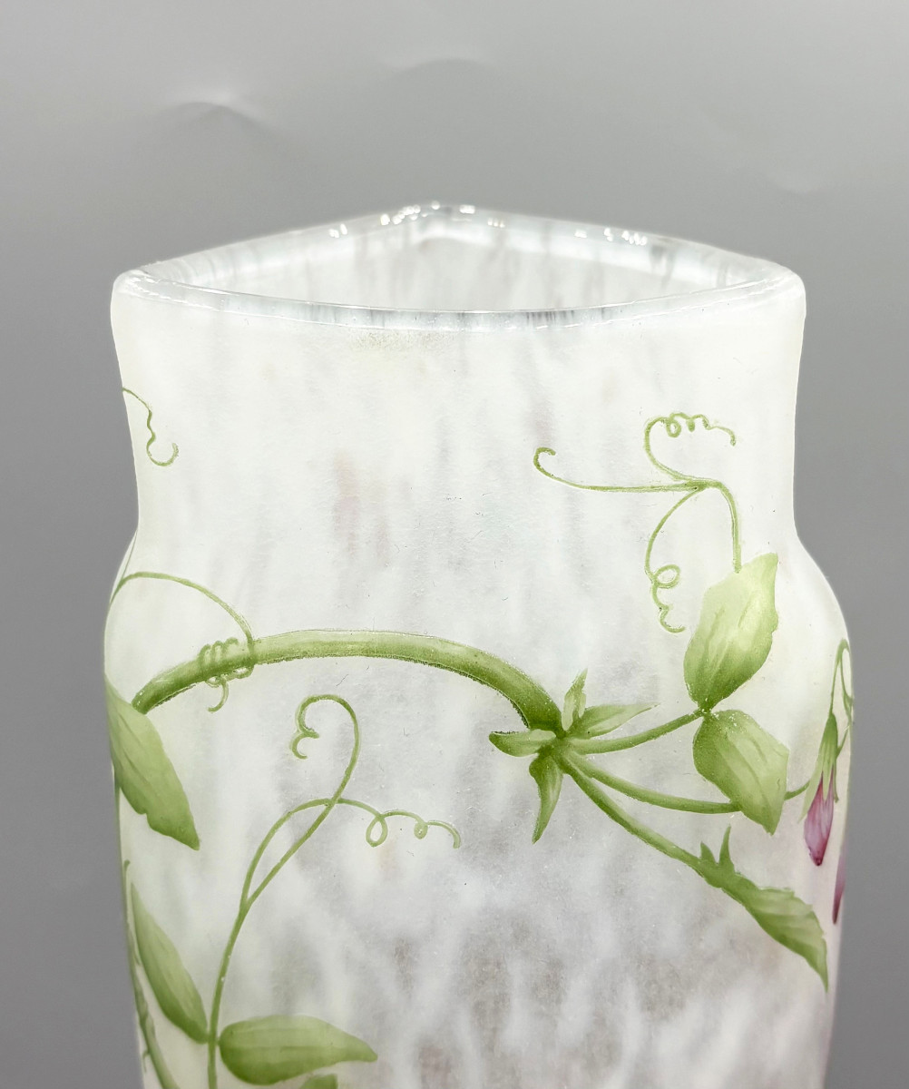 Large Art Nouveau Vase With Sweet Peas, Daum Nancy-photo-1