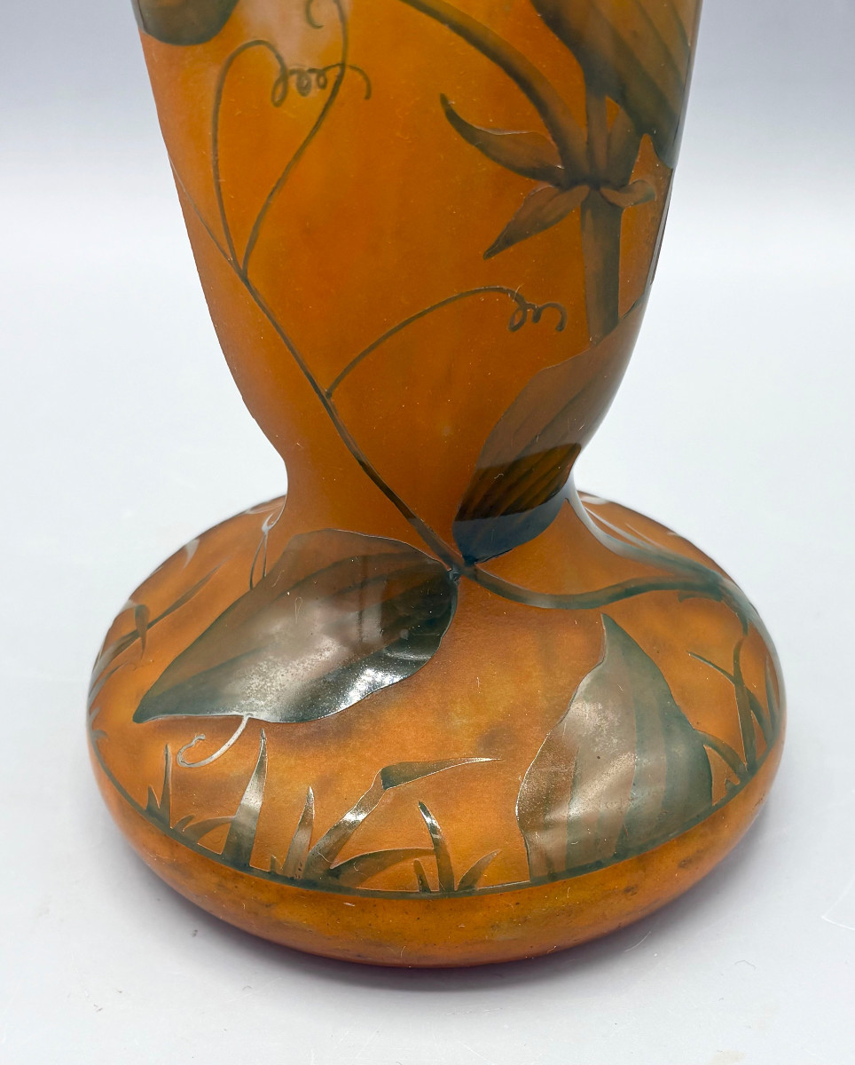 Large Art Nouveau Vase With Sweet Peas, Daum Nancy-photo-6