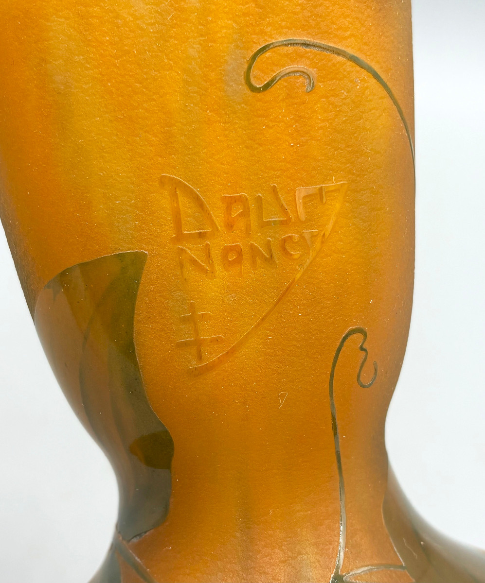 Large Art Nouveau Vase With Sweet Peas, Daum Nancy-photo-7