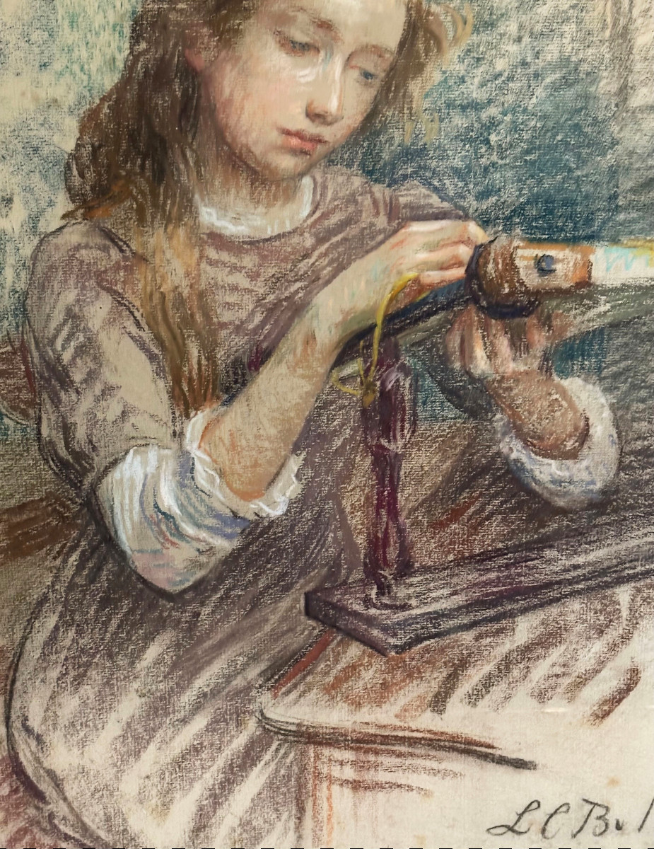Louise Catherine Breslau - Pastel - Young Girl Sewing 1913-photo-1