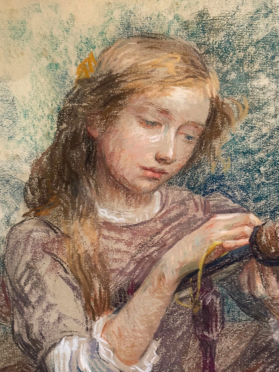 Louise Catherine Breslau - Pastel - Young Girl Sewing 1913-photo-2