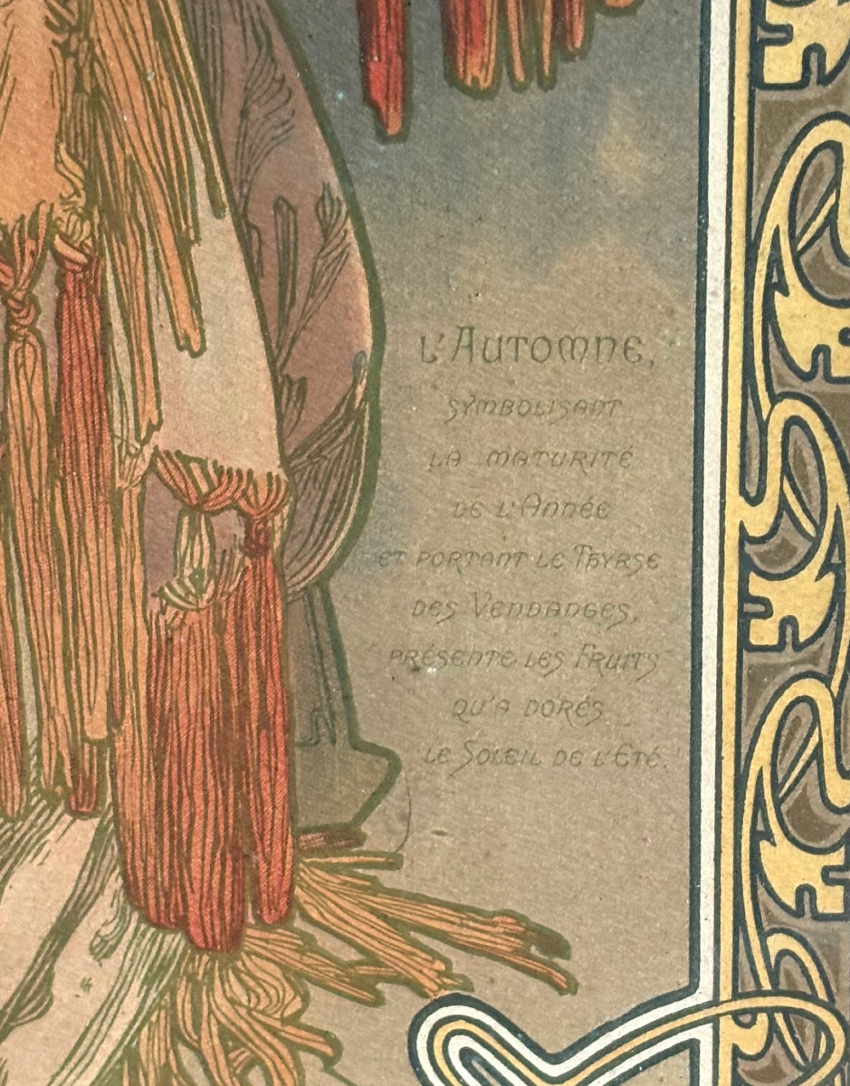 Rare Original Lithograph "autumn" By Alphonse Mucha, Art Nouveau-photo-2