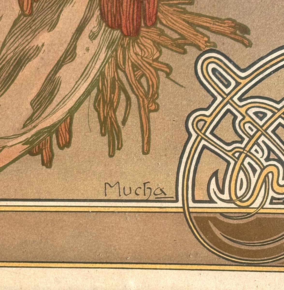 Rare Original Lithograph "autumn" By Alphonse Mucha, Art Nouveau-photo-3