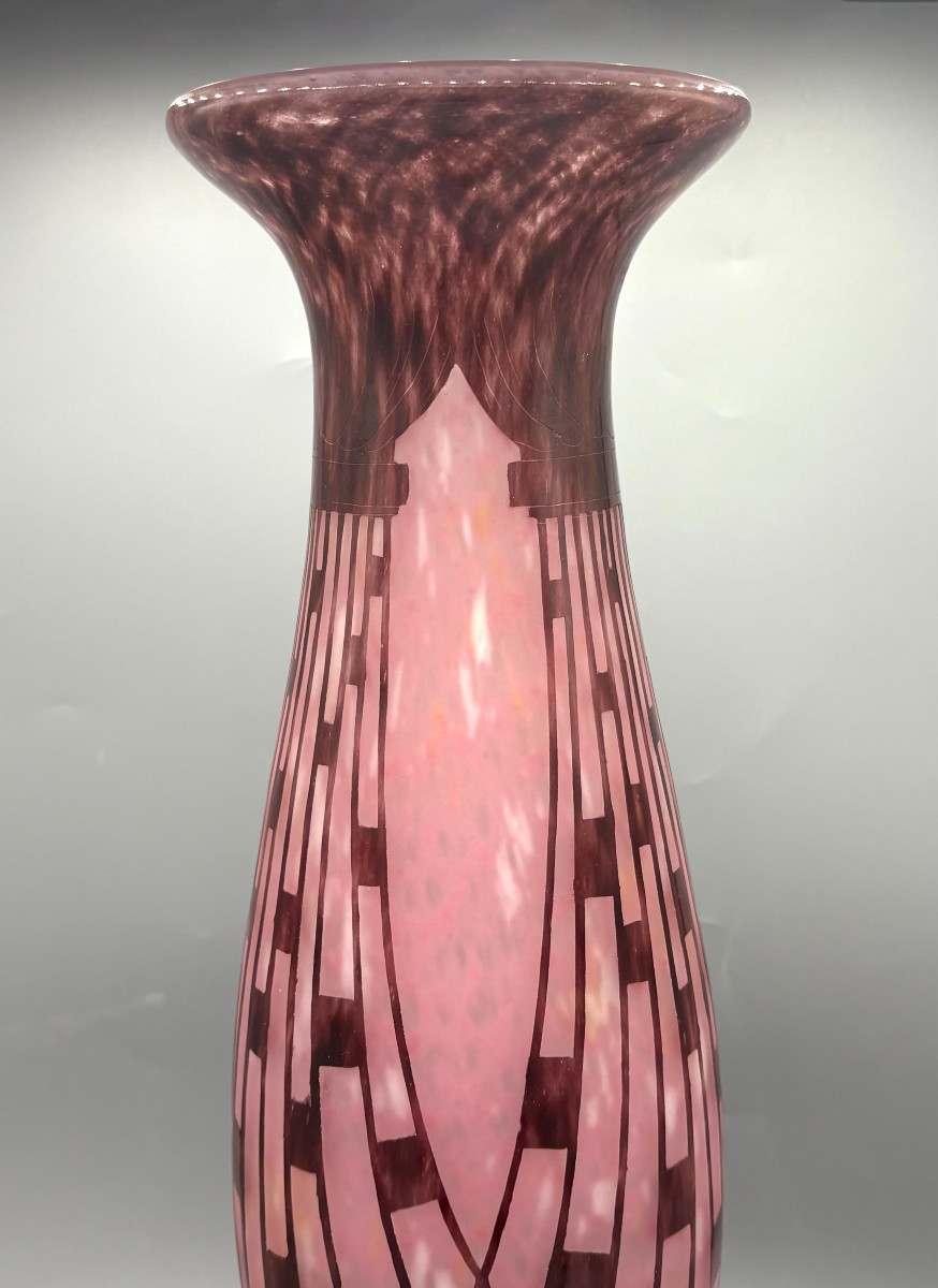 Large Art Deco Vase "colliers" Schneider - Le Verre Français-photo-1