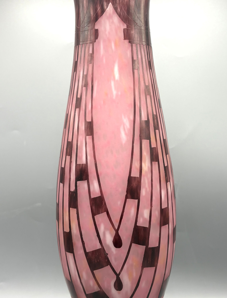 Large Art Deco Vase "colliers" Schneider - Le Verre Français-photo-2