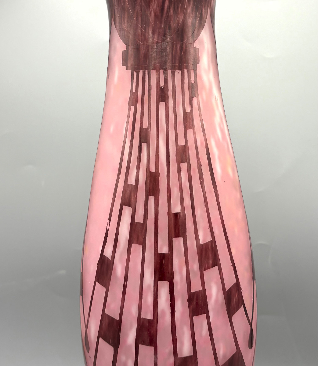 Large Art Deco Vase "colliers" Schneider - Le Verre Français-photo-4