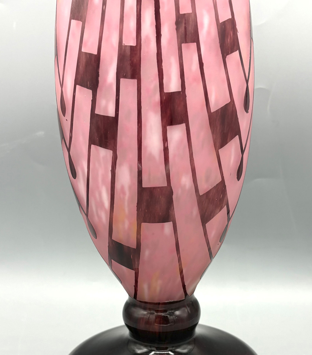 Large Art Deco Vase "colliers" Schneider - Le Verre Français-photo-5