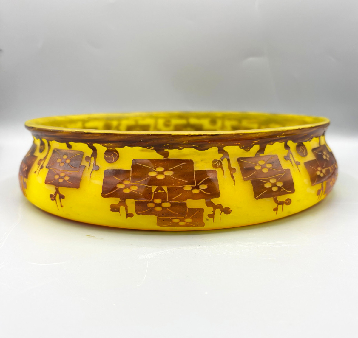 Large Art Deco "frênes" Bowl By Schneider - French Glass-photo-2