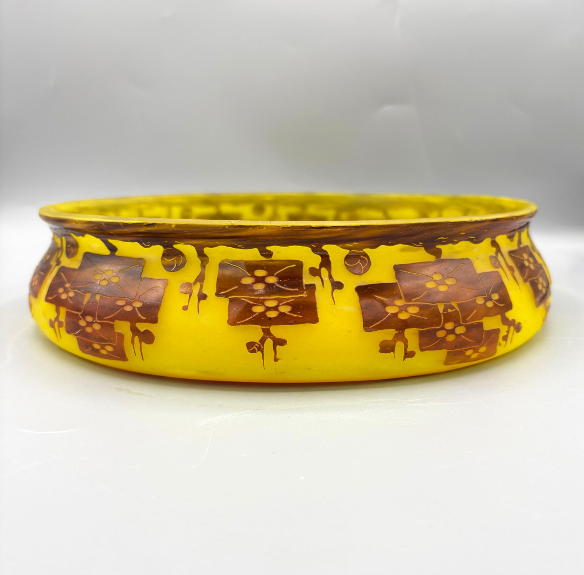 Large Art Deco "frênes" Bowl By Schneider - French Glass-photo-3