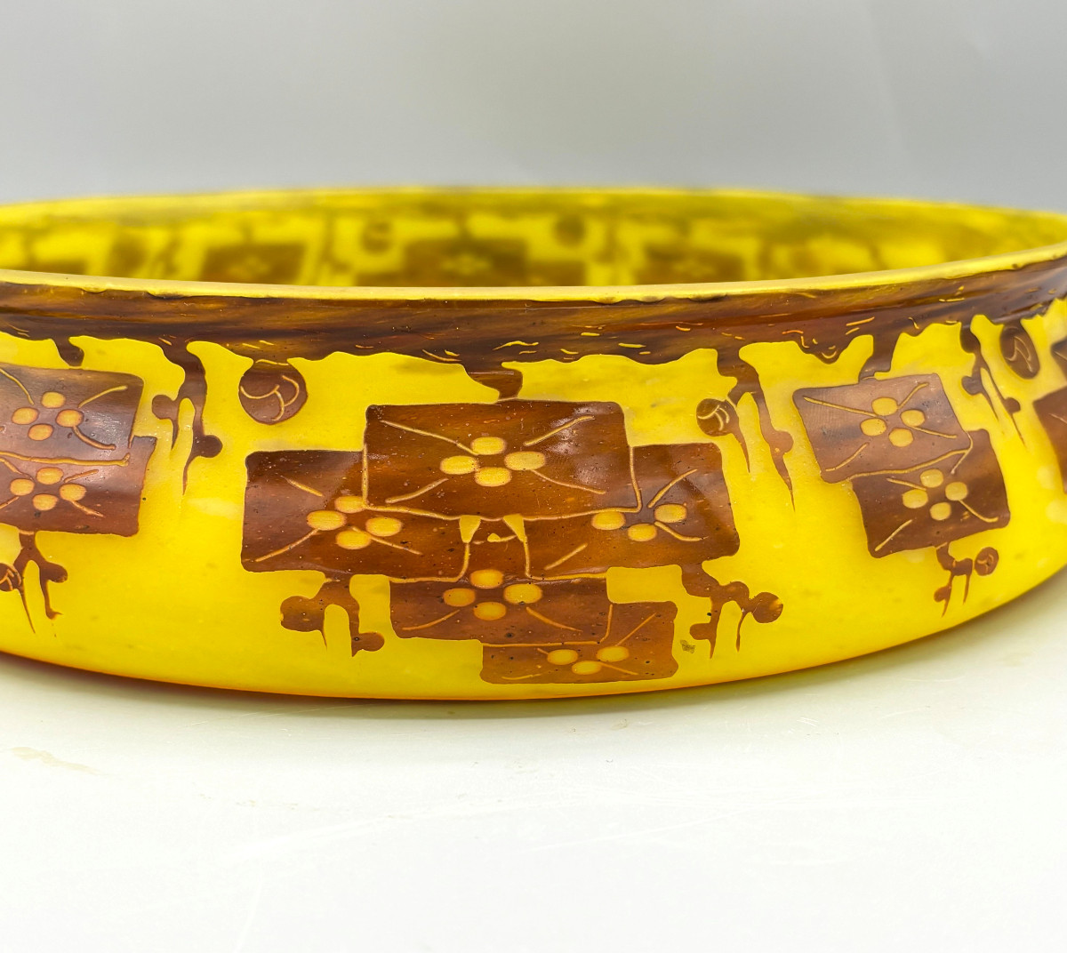 Large Art Deco "frênes" Bowl By Schneider - French Glass-photo-1