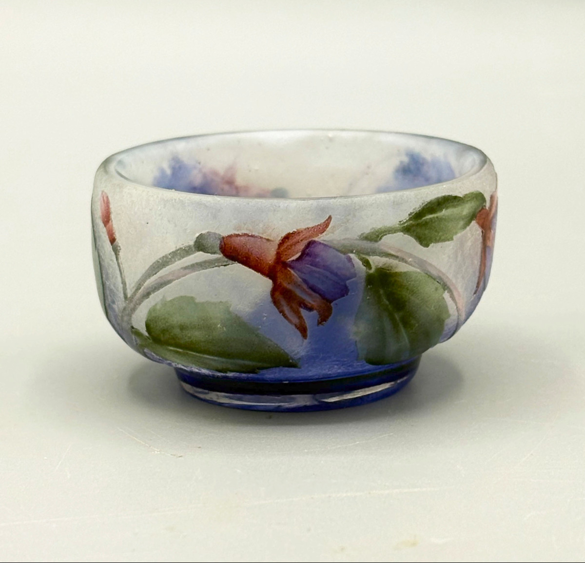 Miniature Art Nouveau Bowl With Fuchsias, Daum Nancy-photo-2