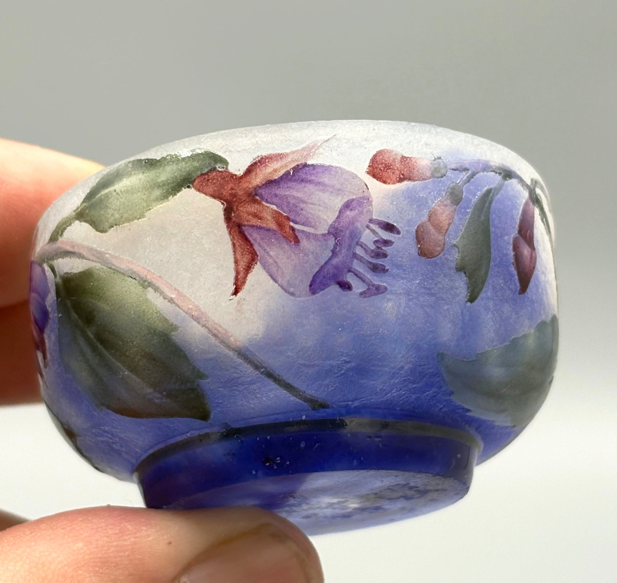 Miniature Art Nouveau Bowl With Fuchsias, Daum Nancy-photo-2