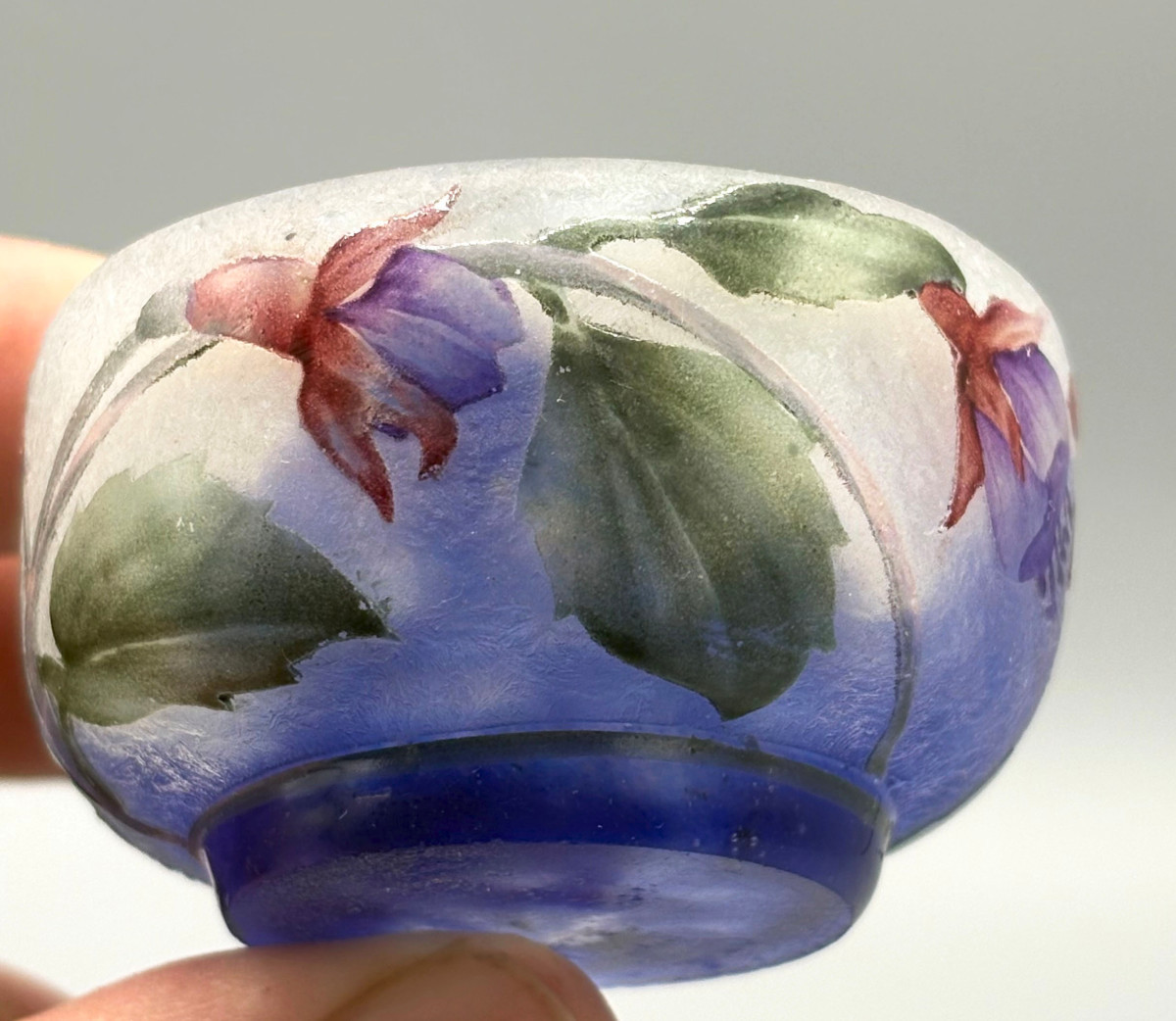 Miniature Art Nouveau Bowl With Fuchsias, Daum Nancy-photo-4