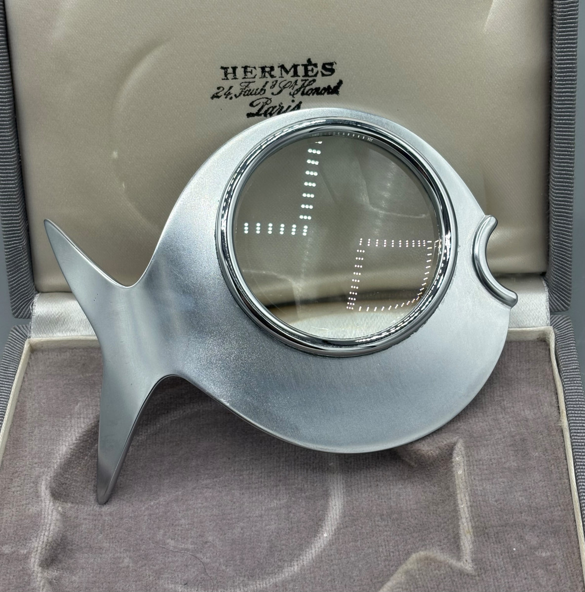 Loupe de Bureau "Poisson" Hermès Paris Métal Argenté 1960-photo-2