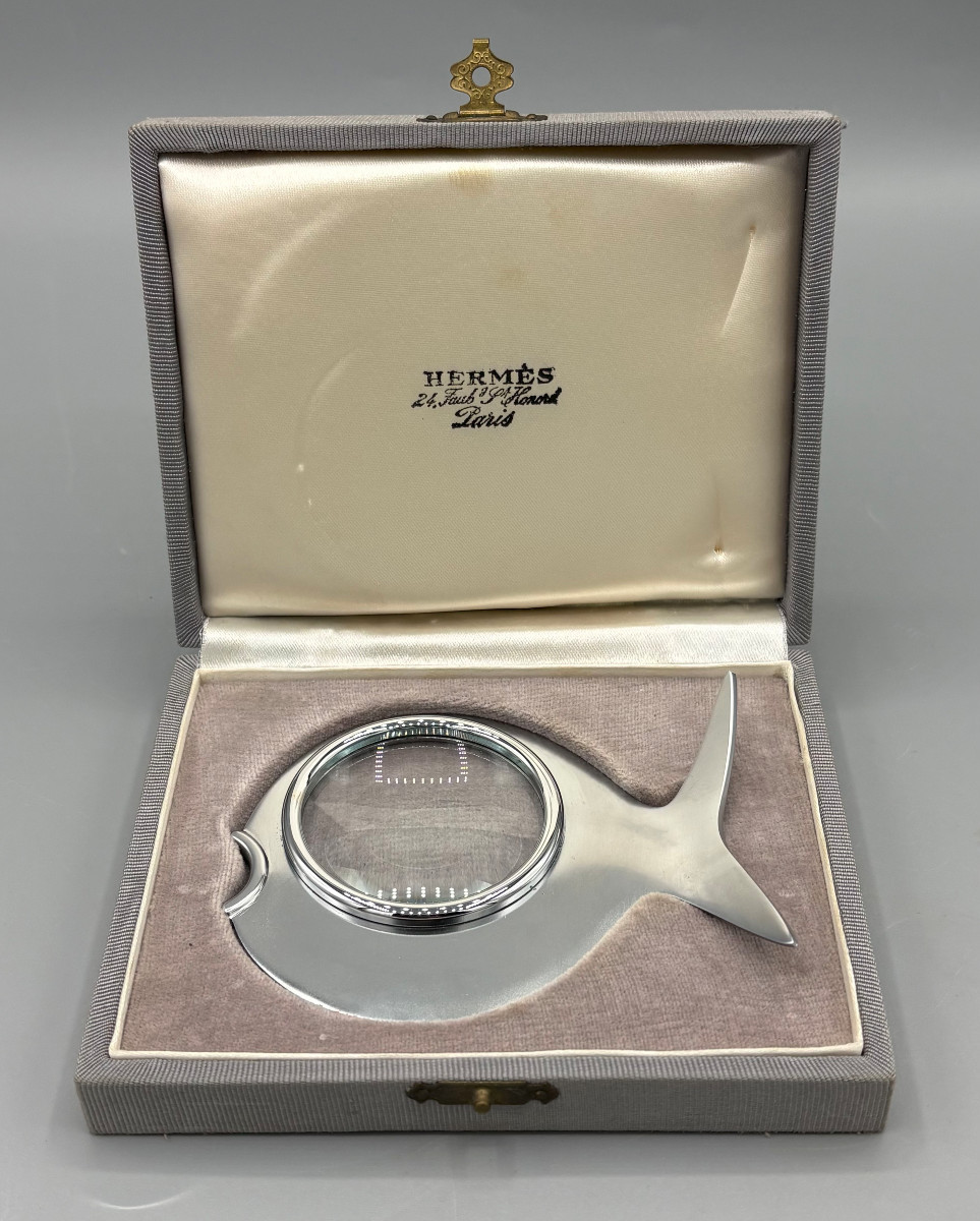 Loupe de Bureau "Poisson" Hermès Paris Métal Argenté 1960