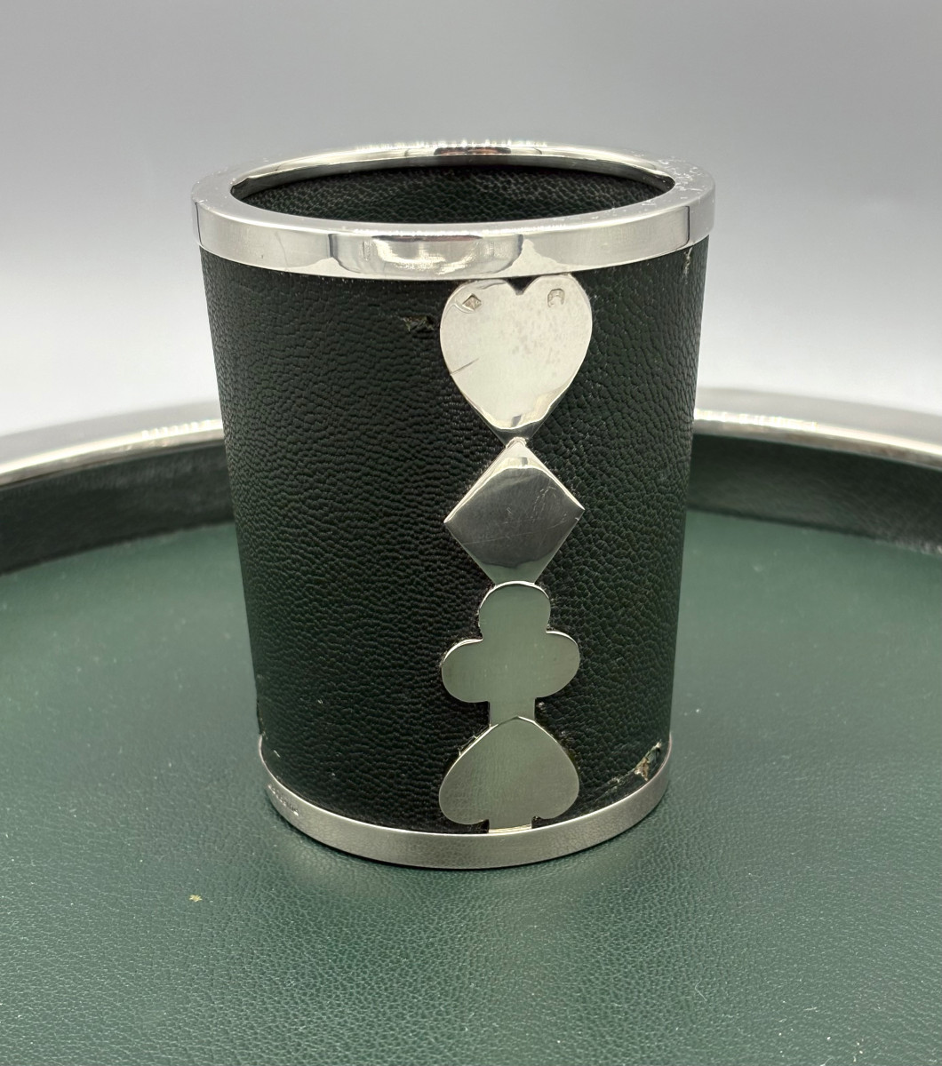 Piste de Dés et son Gobelet Puiforcat Paris Argent Massif Art Déco-photo-4