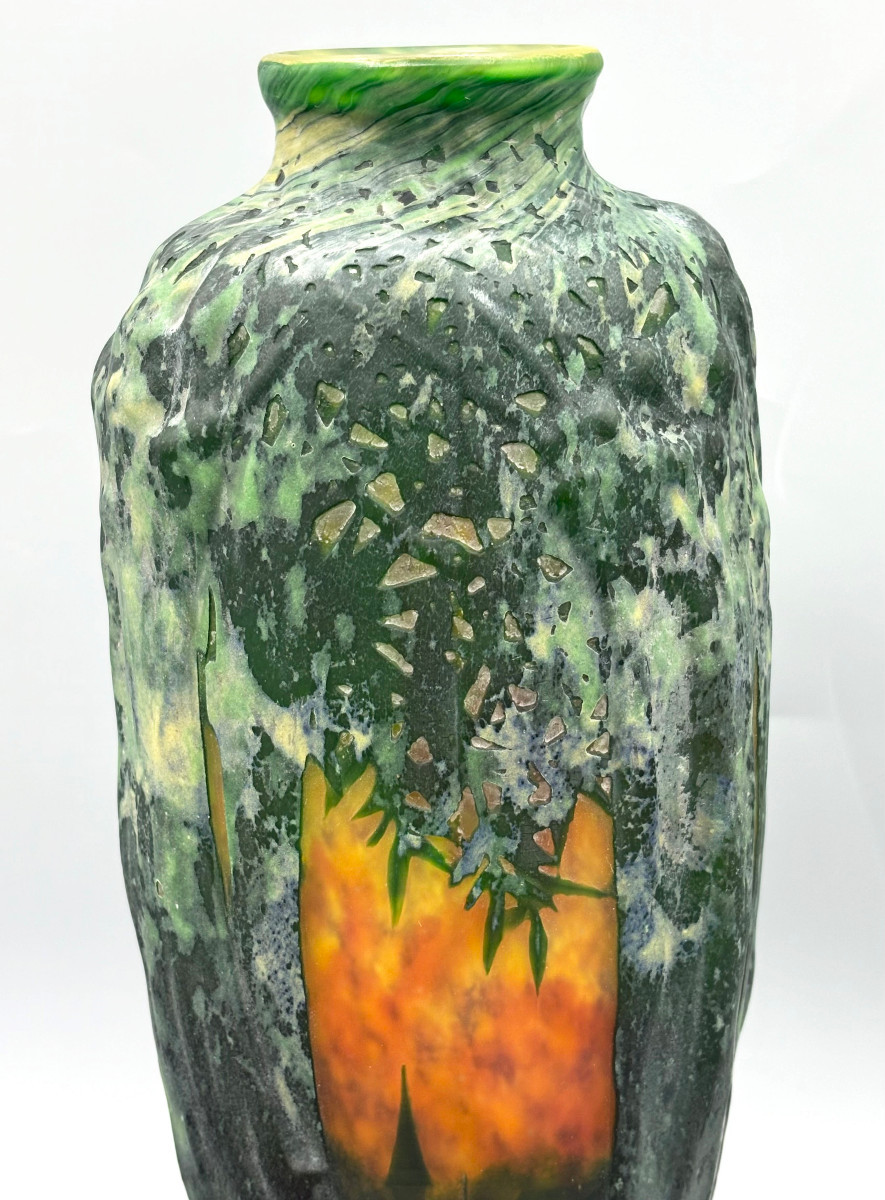Art Nouveau "saules Soleil Couchant" Vase By Daum Nancy Blown And Molded-photo-2