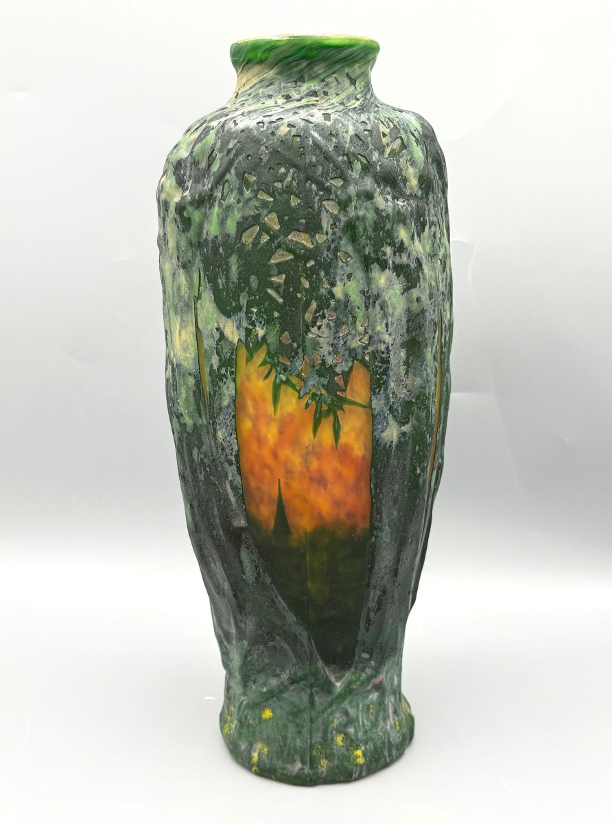 Art Nouveau "saules Soleil Couchant" Vase By Daum Nancy Blown And Molded