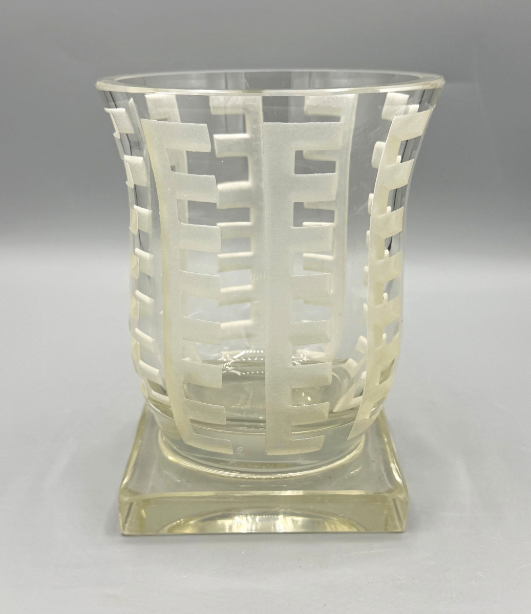Art Deco Engraved Glass Vase Signed Jean Luce Circa 1930-photo-2