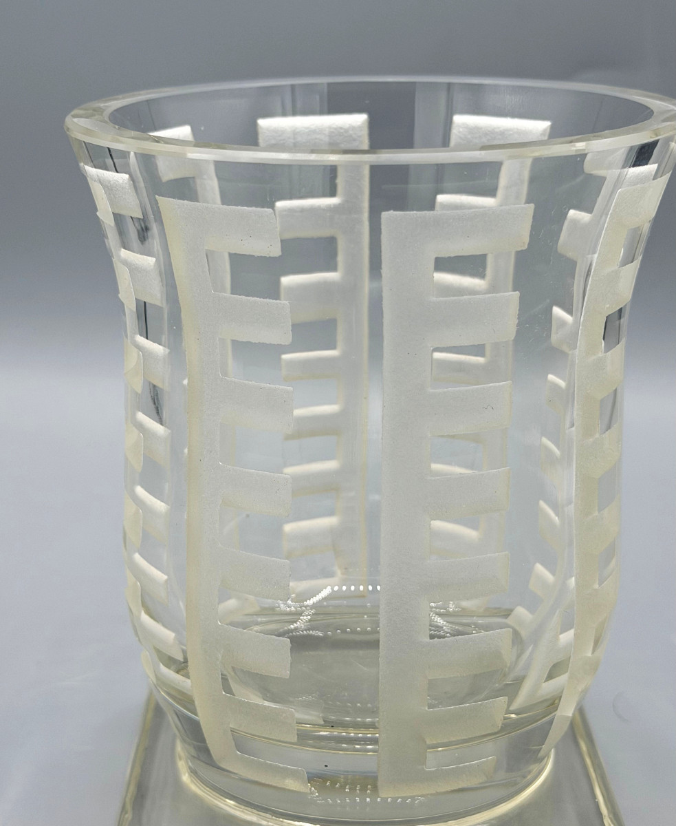 Art Deco Engraved Glass Vase Signed Jean Luce Circa 1930-photo-1