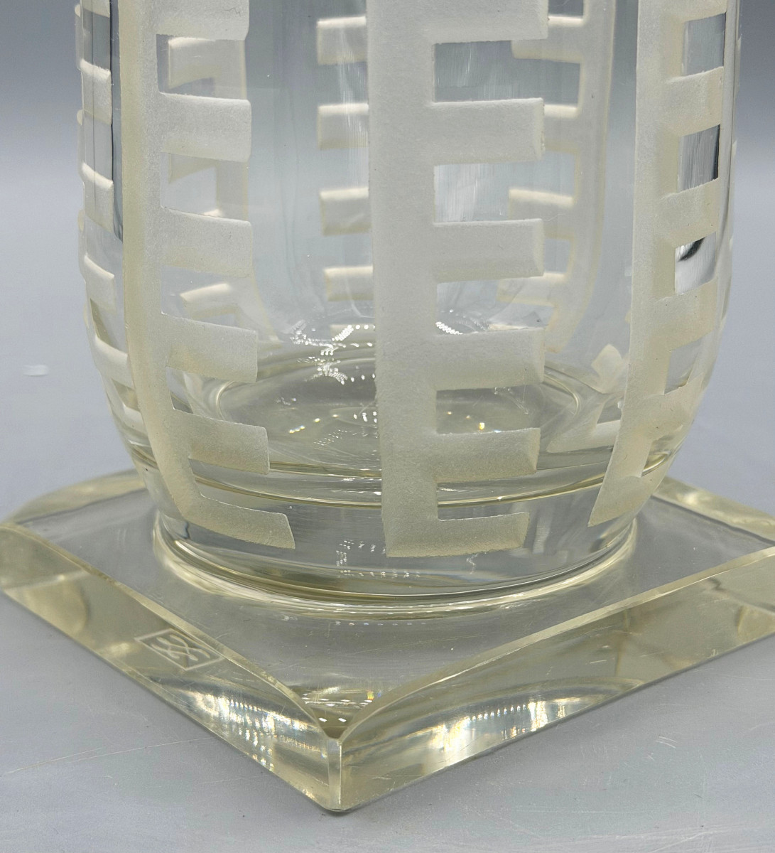 Art Deco Engraved Glass Vase Signed Jean Luce Circa 1930-photo-2