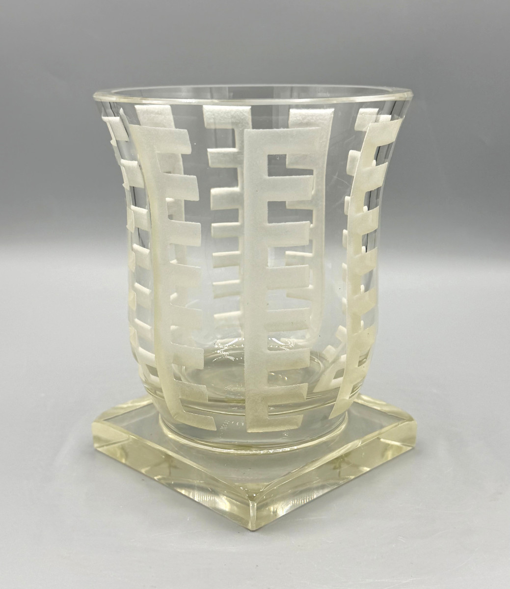 Art Deco Engraved Glass Vase Signed Jean Luce Circa 1930