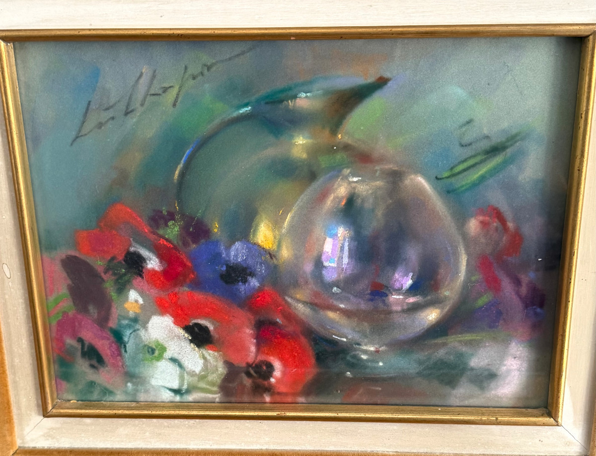 Pastel By Léa Chapon (1905 - 2000) Still Life With Anemones-photo-2