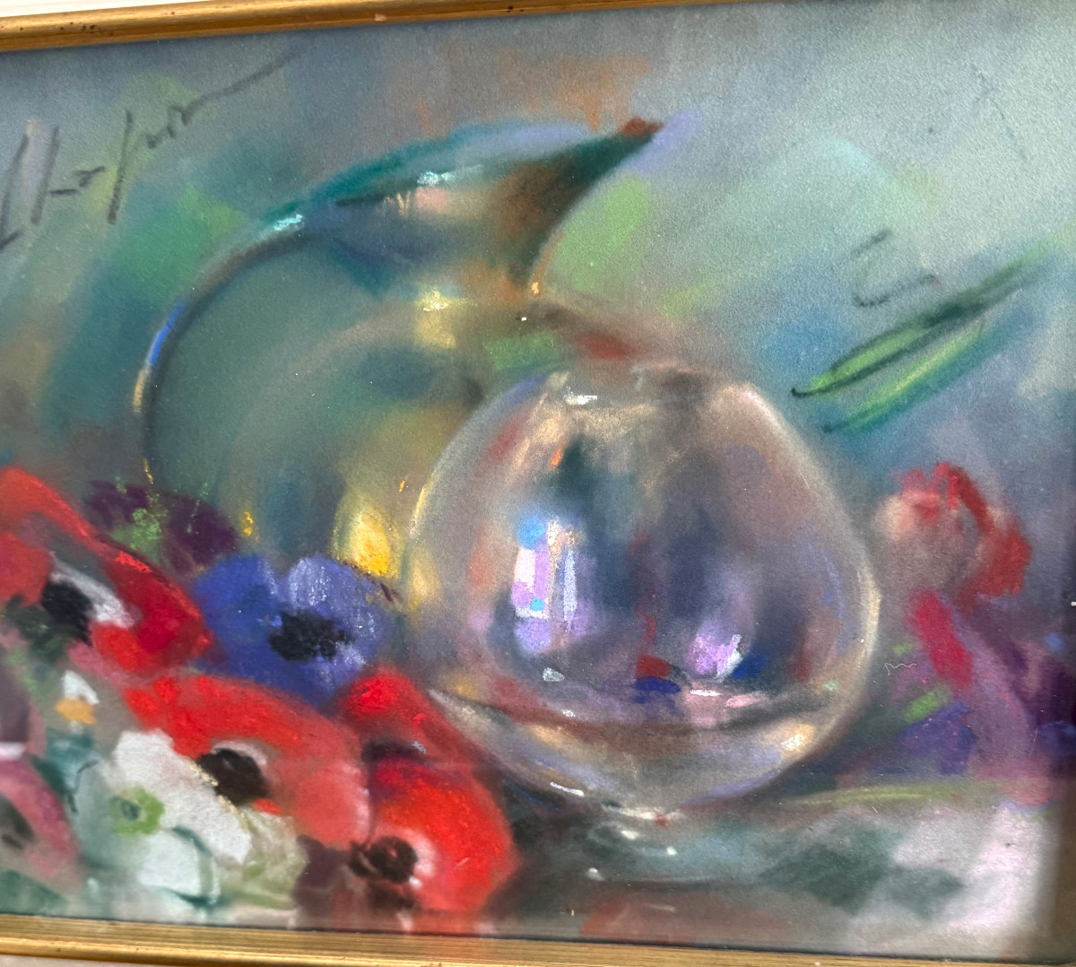 Pastel By Léa Chapon (1905 - 2000) Still Life With Anemones-photo-4