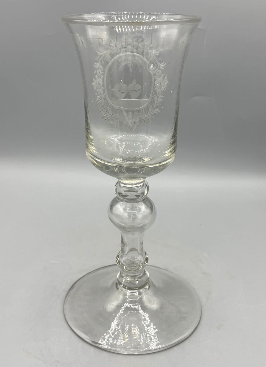 Very Large Wedding Glass Blown And Engraved With Hearts Inscription 18th Century Netherlands-photo-2