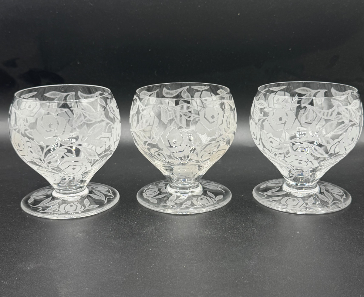 6 Baccarat Crystal Water Glasses Fontenay Art Deco Model-photo-3