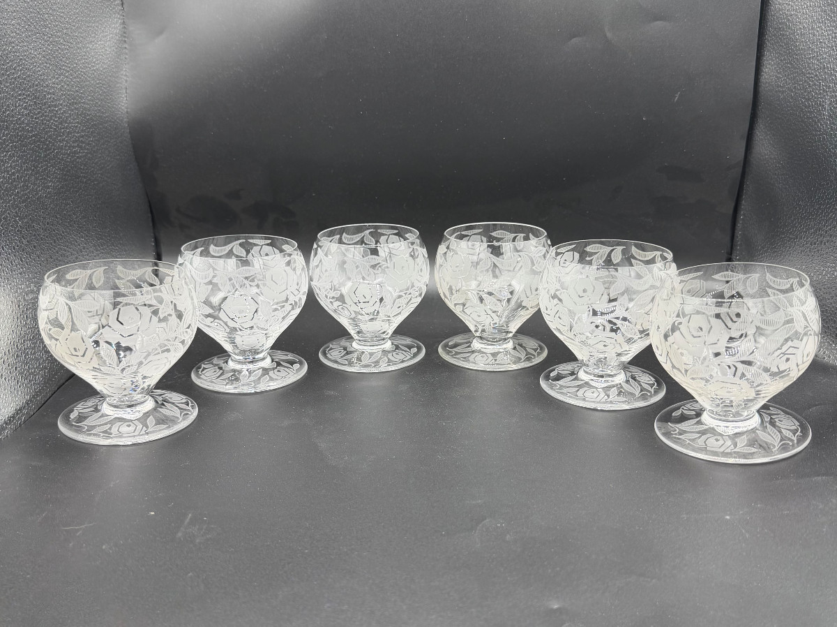 6 Baccarat Crystal Water Glasses Fontenay Art Deco Model