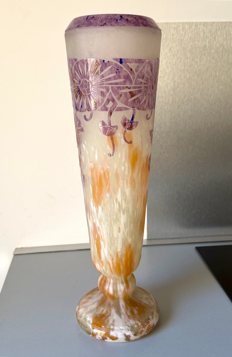 Grand Vase Art Déco "Ancolies" Schneider Le Verre Français-photo-2