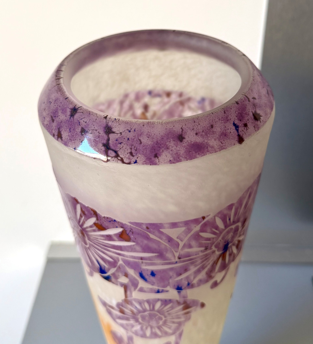 Grand Vase Art Déco "Ancolies" Schneider Le Verre Français-photo-4