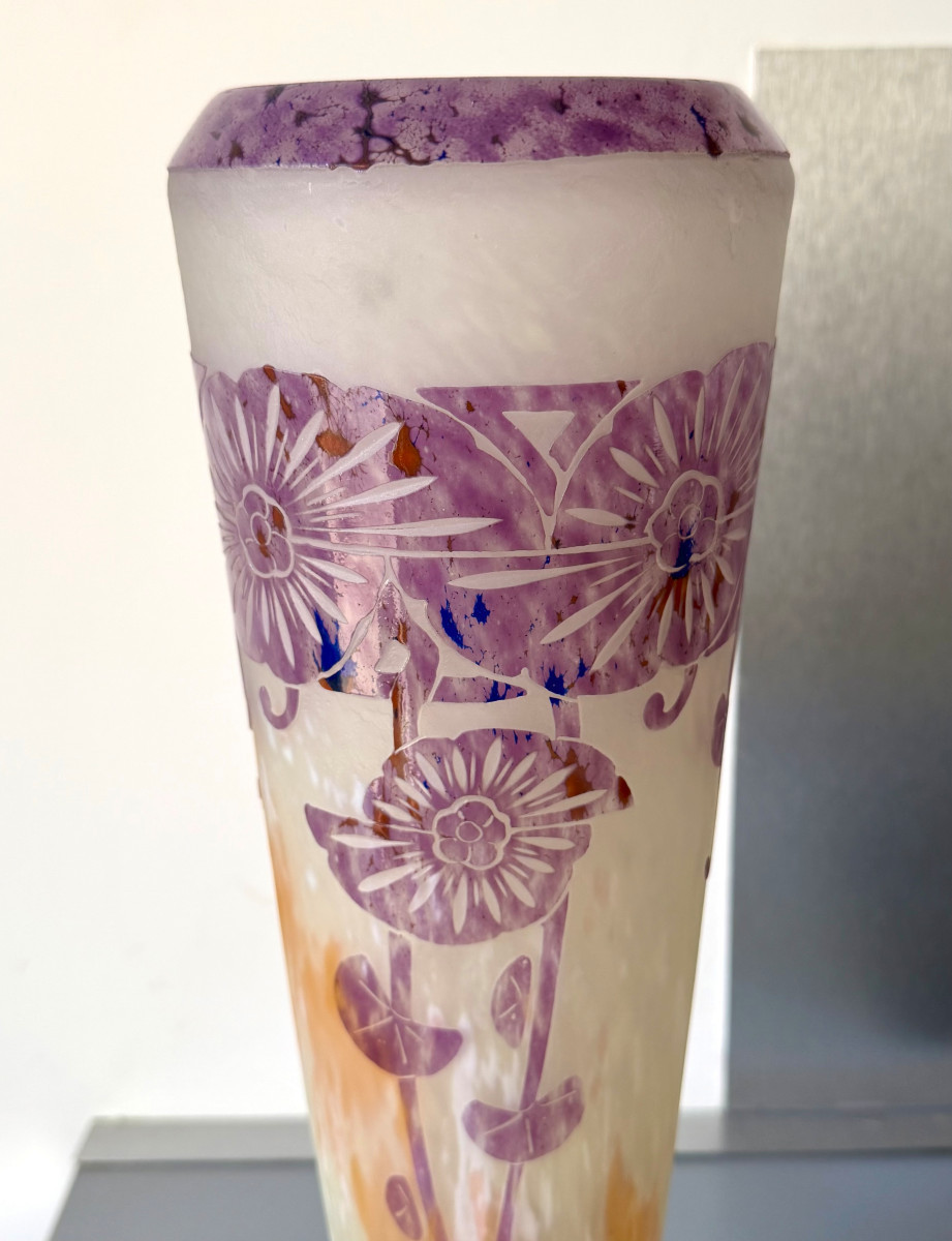 Grand Vase Art Déco "Ancolies" Schneider Le Verre Français-photo-1