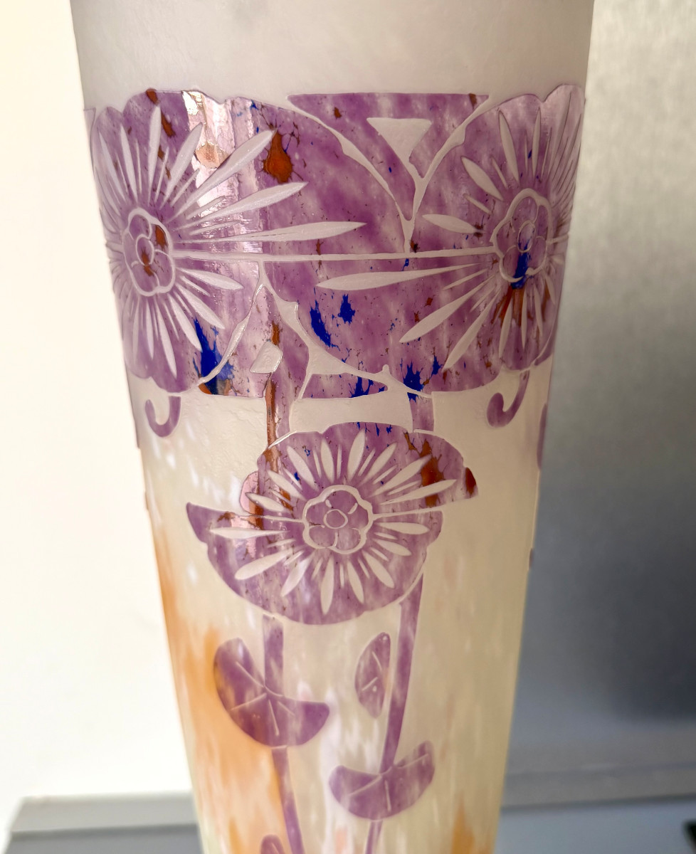 Grand Vase Art Déco "Ancolies" Schneider Le Verre Français-photo-2