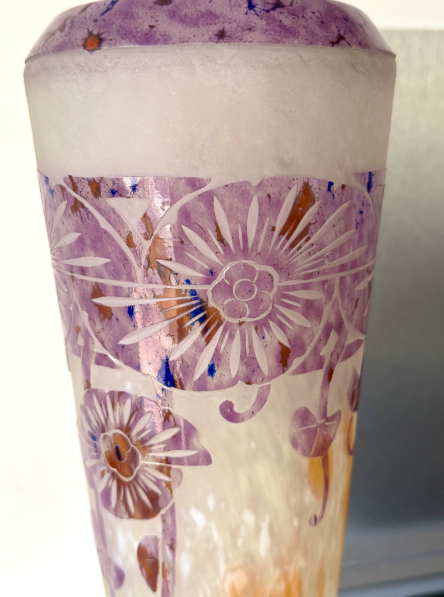 Grand Vase Art Déco "Ancolies" Schneider Le Verre Français-photo-4